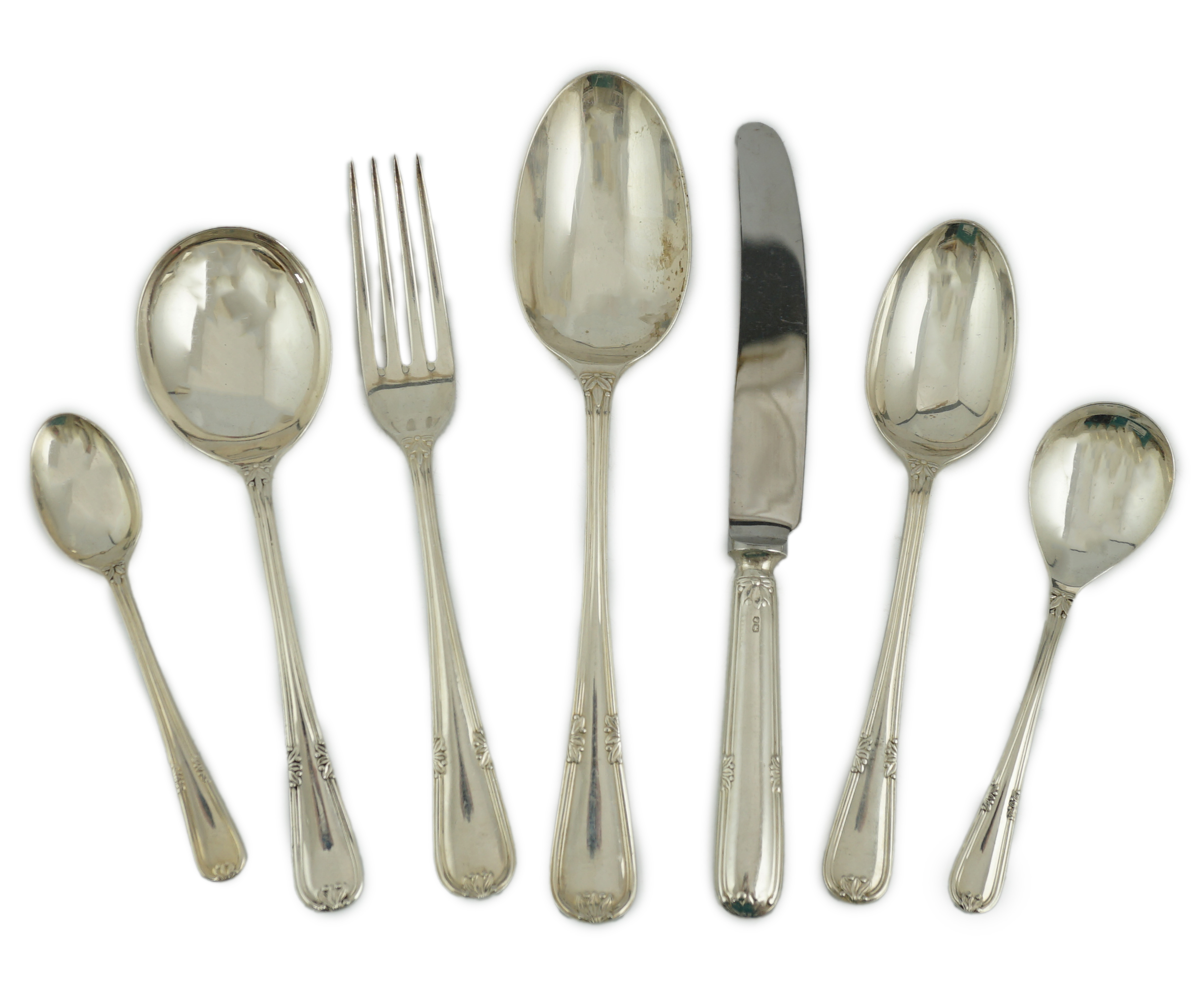 An Elizabeth II canteen of silver cutlery for six, by Walker & Hall